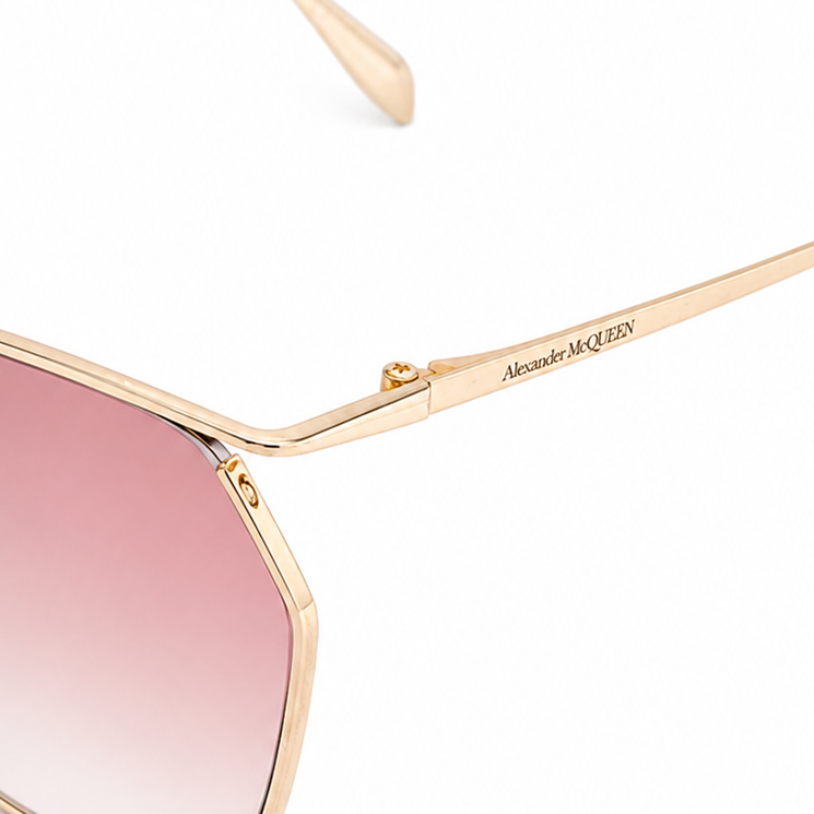 Alexander McQueen The Cut Square Sunglasses – Gold Tone & Pink Gradient