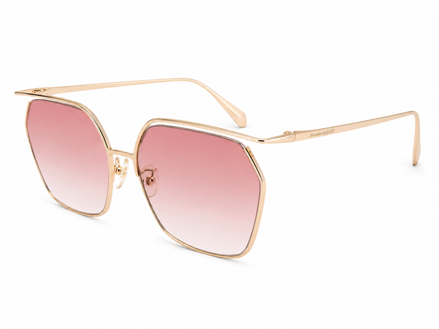 Alexander McQueen The Cut Square Sunglasses – Gold Tone & Pink Gradient