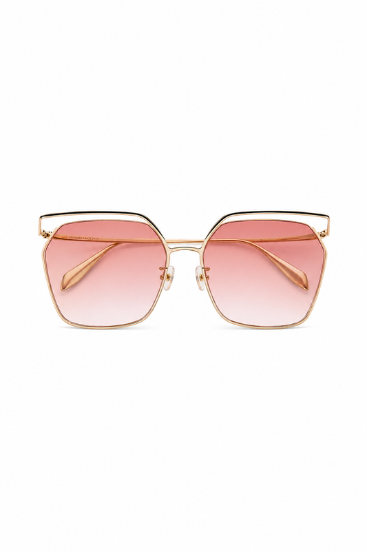 Alexander McQueen The Cut Square Sunglasses – Gold Tone & Pink Gradient